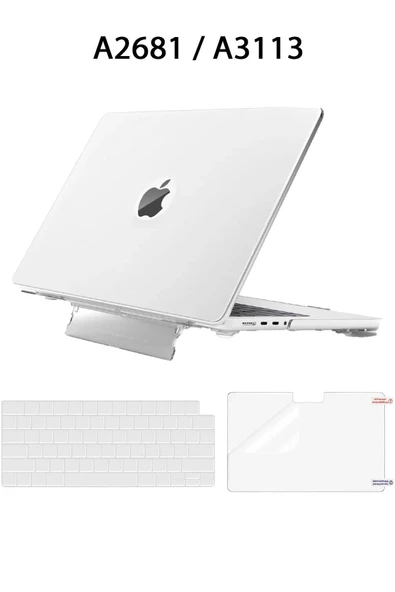 Macbook Air 13.6 M2-m3-m4 Çip 2022/2024/2025 A2681 A3113 A3240 Standlı Kılıf Klavye / Ekran Koruyucu  Şeffaf - Resim 8