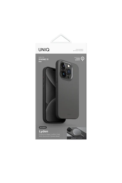 İphone 15 Pro Uyumlu Kılıf Lyden DS Serisi Vegan Deri Kaplama Magsafe Özellikli (MagClick™)  Grey Black - 3