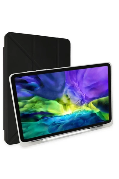 Samsung Galaxy Tab A8 10.5 Sm-x200 Kılıf Kalem Bölmeli Trifolding Silikon Case  Siyah