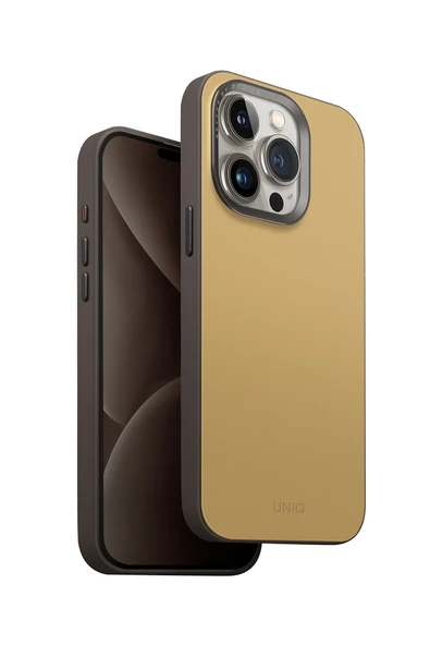İphone 15 Pro Uyumlu Kılıf Lyden DS Serisi Vegan Deri Kaplama Magsafe Özellikli (MagClick™)  Yellow Grey - 1