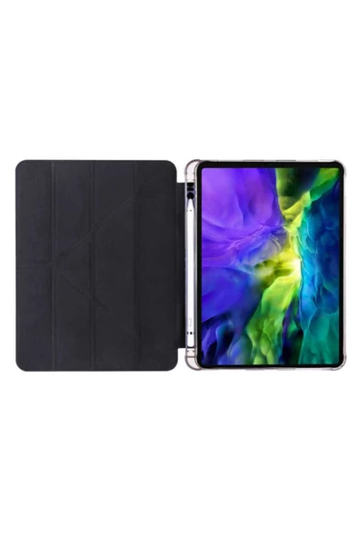 Apple Ipad Uyumlu 10.5 Inc 7. Nesil Kılıf Kalemlikli Premium Standlı Katlanabilir Kılıf Trifolding  Siyah - 3