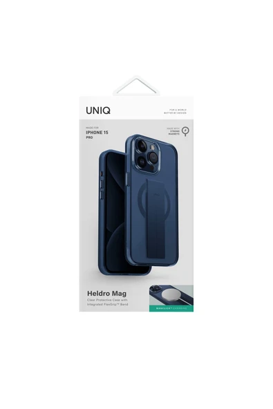 İphone 15 Pro Uyumlu Kılıf Heldro Mag Serisi Magsafe Özellikli (MAGCLİCK™) Tutma Bandı (FLEXGRİP™)  Deep Blue - 3
