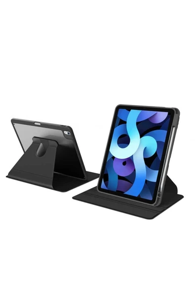 Apple Ipad 10. Nesil 10.9 2022 Kılıf Dönebilen Kapaklı Kalemlikli Arkası Şeffaf Standlı Kalem Yuvalı  Siyah - 2