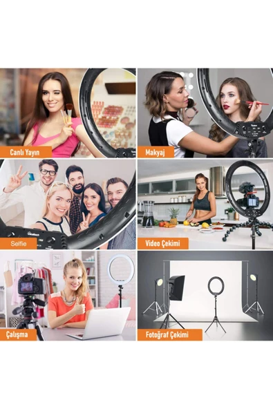 Ring Light Led Işık Halkası 21" 54 Cm Profesyonel Stüdyo Işığı Ve 210 Cm Monopod Tiktok Youtube Işık  18 inç 45 cm - 5