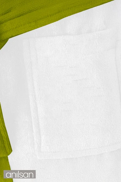 Beyaz ve Yeşil %100 Pamuklu Çocuk Bornozu - 2-4 Yaş - Yumuşak, Nefes Alabilir, Doğal Kumaş - 3