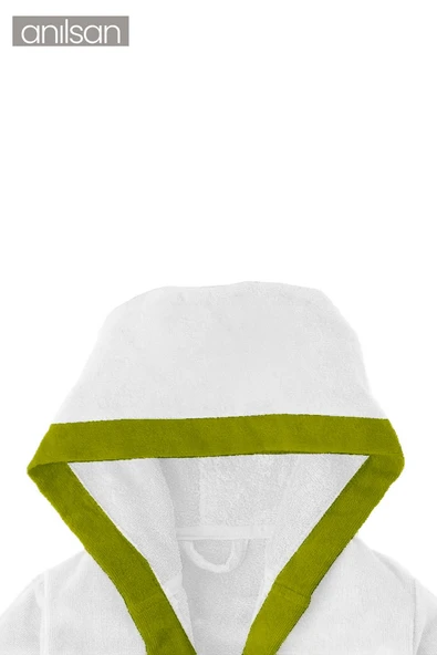 Beyaz ve Yeşil %100 Pamuklu Çocuk Bornozu - 2-4 Yaş - Yumuşak, Nefes Alabilir, Doğal Kumaş - 4