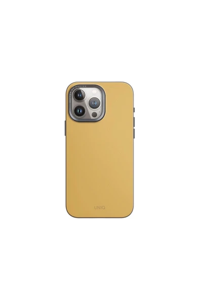 İphone 15 Pro Uyumlu Kılıf Lyden DS Serisi Vegan Deri Kaplama Magsafe Özellikli (MagClick™)  Yellow Grey - 2