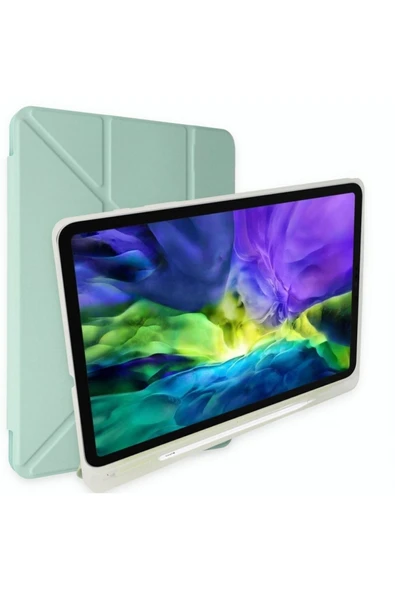 Samsung Galaxy Tab A8 10.5 Sm-x200 Kılıf Kalem Bölmeli Trifolding Silikon Case  Açık Yeşil