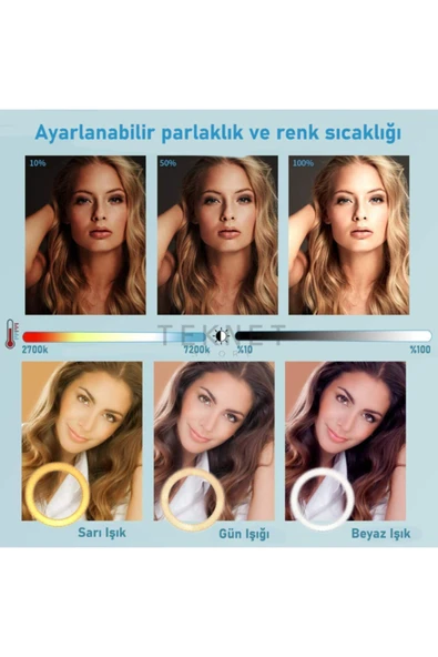 Ring Light Led Işık Halkası 21" 54 Cm Profesyonel Stüdyo Işığı Ve 210 Cm Monopod Tiktok Youtube Işık  Beyaz - 5