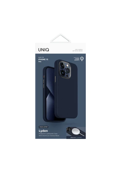 İphone 15 Pro Kılıf Uyumlu Lyden Serisi Deri Kaplama Magsafe Özellikli (MAGCLİCK™) Premium Kapak  Midnight Blue - 6