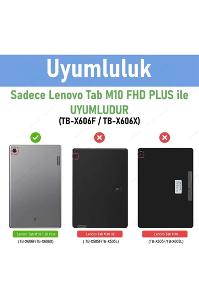 Lenovo Tab M10 Fhd Plus Tb-x606 10.3 Inç Tablet Standlı 360° Dönebilen Deri Kılıf Leather Case  Siyah