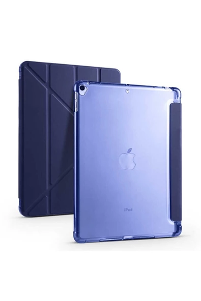 Apple Ipad Uyumlu 10.2 Inc 9. Nesil Kılıf Kalemlikli Premium Standlı Katlanabilir Kılıf Trifolding  lacivert