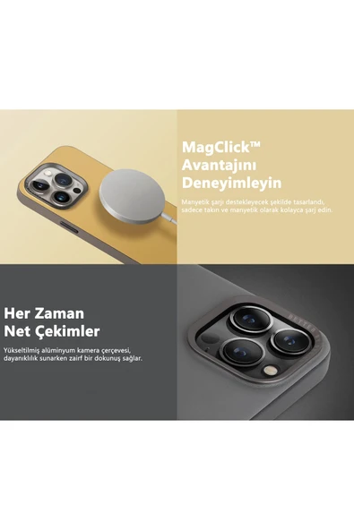 İphone 15 Pro Uyumlu Kılıf Lyden DS Serisi Vegan Deri Kaplama Magsafe Özellikli (MagClick™)  Grey Black - 5