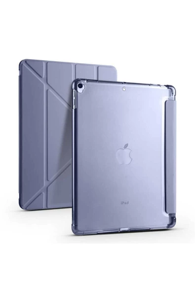 Apple Ipad Uyumlu 10.2 Inc 9. Nesil Kılıf Kalemlikli Premium Standlı Katlanabilir Kılıf Trifolding  mor