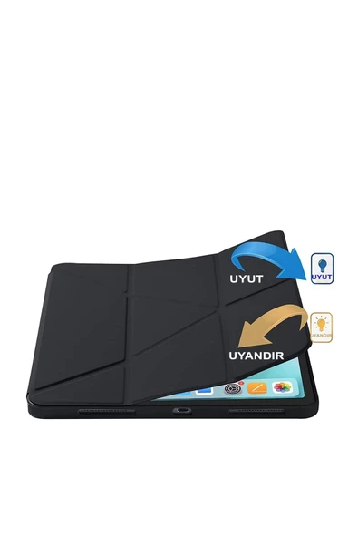 Samsung Galaxy Tab S6 Lite P610 Uyumlu Origami Kalem Bölmeli Trifolding Yumuşak Silikon Kılıf  Turuncu - 6