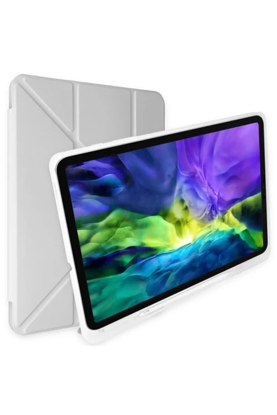 Samsung Galaxy Tab S6 Lite P610 Uyumlu Origami Kalem Bölmeli Trifolding Yumuşak Silikon Kılıf  Gri