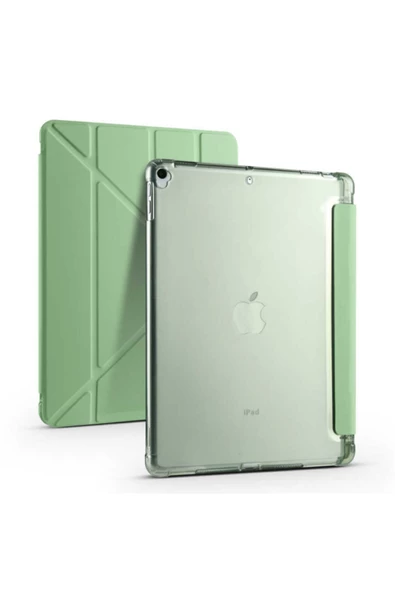 Apple Ipad Uyumlu 10.5 Inc 7. Nesil Kılıf Kalemlikli Premium Standlı Katlanabilir Kılıf Trifolding  Açık Yeşil
