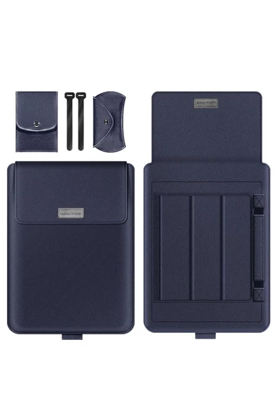 Macbook Air 13.6 Inç M2-M3-M4 Çip 2022/2024/2025 A2681 A3113 A3240 Kılıf Çanta Stand Mıknatıs Kapak  13 - 14,9 inç LACİVERT - Resim 2