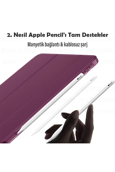 Ipad Air 6 11 Inç M2 Çip 2024 Uyumlu Tablet Kılıfı İnce Tasarım Smart Cover Standlı Akıllı Kapak  Mürdüm - 3