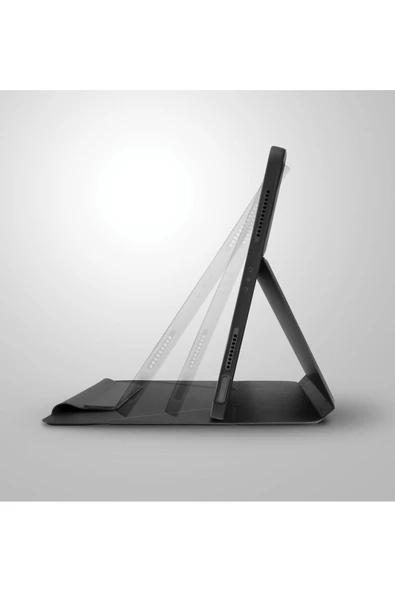 Ipad Air 13" 2024 M2 Çip Tablet Kılıf Ryze Serisi Standlı 360º Dönme Özellikli Katlanabilir Tasarım  Black - Resim 5