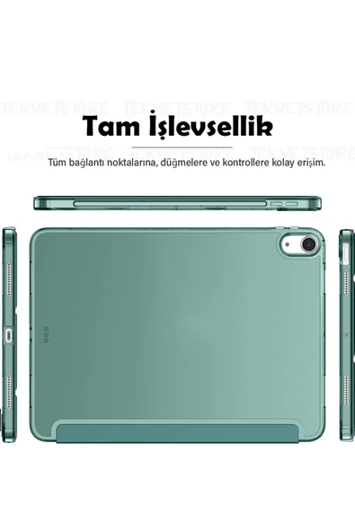 Ipad Air 6 11 Inç M2 Çip 2024 Uyumlu Tablet Kılıfı İnce Tasarım Smart Cover Standlı Akıllı Kapak  Koyu Yeşil - 5
