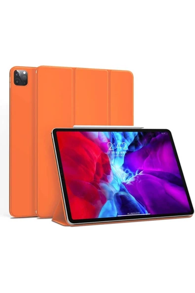 Ipad Pro 12.9" Inç 5.nesil/6.nesil 2021/2022 M2 Çip Uyumlu Flip Smart Standlı Akıllı Kılıf  Turuncu