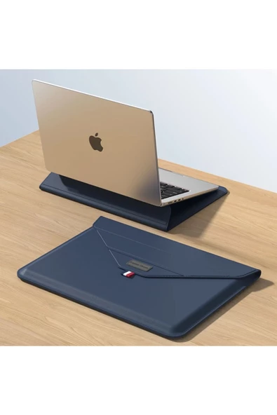 Apple Macbook Air 15 Inç M2-m3 Çip 2023/2024 A2941 A3114 Uyumlu Deri Tasarım Standlı Çanta  15 - 15,9 inç LACİVERT - 2