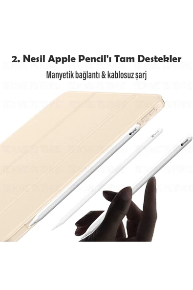 Ipad Air 6 11 Inç M2 Çip 2024 Uyumlu Tablet Kılıfı İnce Tasarım Smart Cover Standlı Akıllı Kapak  Gold - 3