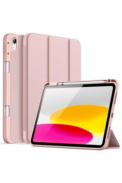 IPad 10.Nesil 10.9 İnç 2022 Uyumlu Kılıf Kalem Bölmeli Uyku Modlu Standlı Silikon A2757 A2777 A2696  PUDRA