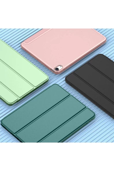 Ipad Air 6 11 Inç M2 Çip 2024 Uyumlu Tablet Kılıfı İnce Tasarım Smart Cover Standlı Akıllı Kapak  Koyu Yeşil - 7
