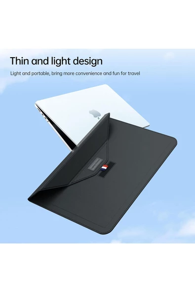 Apple Macbook Air 15 Inç M2-m3 Çip 2023/2024 A2941 A3114 Uyumlu Deri Tasarım Standlı Çanta  15 - 15,9 inç GRİ - 5
