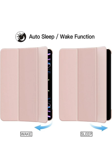 Ipad Pro 12.9" Inç 5.nesil/6.nesil 2021/2022 M2 Çip Uyumlu Flip Smart Standlı Akıllı Kılıf  Rose Gold - 5