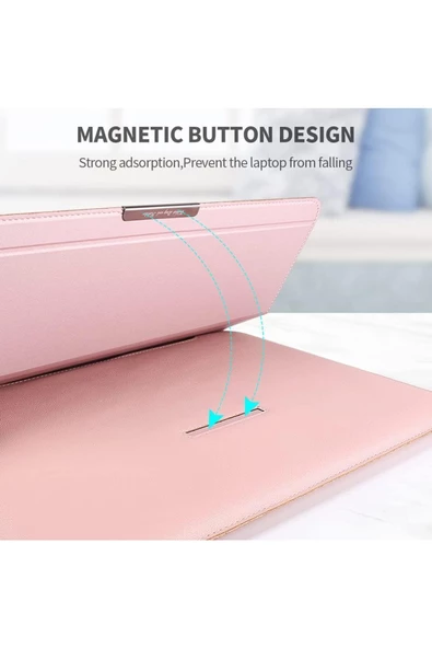 Apple Macbook Air 15 Inç M2-m3 Çip 2023/2024 A2941 A3114 Uyumlu Deri Standlı Mıknatıslı Taşıma Çanta  15 - 15,9 inç Lacivert - 4