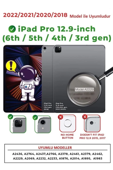 Ipad Pro 12.9 Inç 5. Ve 6. Nesil 2021 / 2022 Uyumlu Kalem Bölmeli Uyku Modlu Standlı Silikon Kılıf  LACİVERT - Resim 2