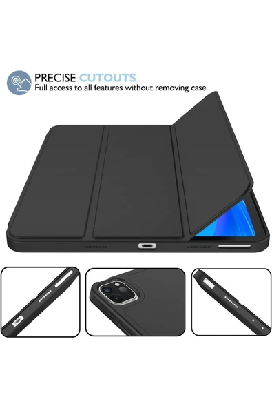 Ipad Pro 12.9 Inç 5. Ve 6. Nesil 2021 / 2022 Uyumlu Kalem Bölmeli Uyku Modlu Standlı Silikon Kılıf  LACİVERT - Resim 8