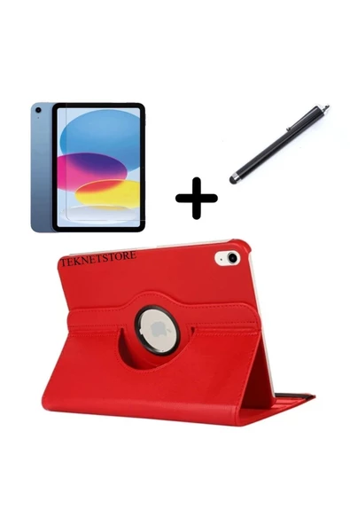 Apple Ipad 10. Nesil 10.9 2022 (a2696 A2757 A2777) Uyku Modlu Dönen Tablet Kılıfı Ekran Kalem  Kırmızı