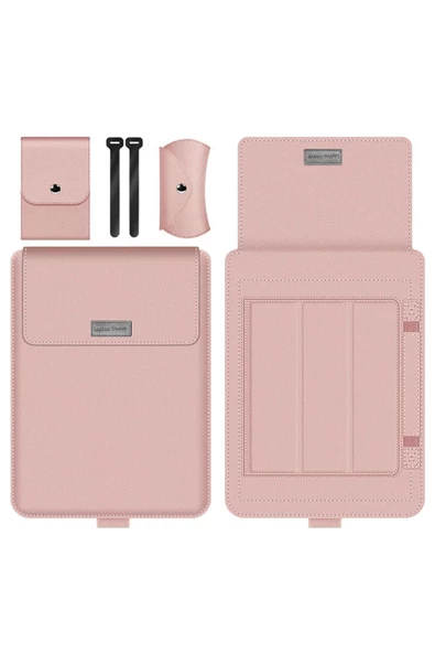 Macbook Air 13.6 Inç M2-M3-M4 Çip 2022/2024/2025 A2681 A3113 A3240 Kılıf Çanta Stand Mıknatıs Kapak  13 - 14,9 inç ROSE GOLD