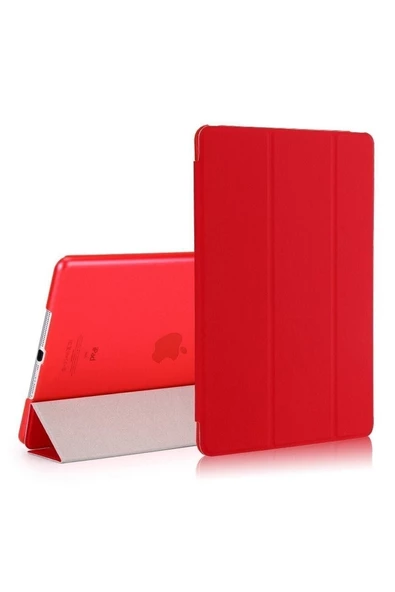 Apple Ipad Air 1 / 2 Ipad Nesil 9.7 Kılıf Pu Deri Smart Case A1566 A1567 Gri  Kırmızı