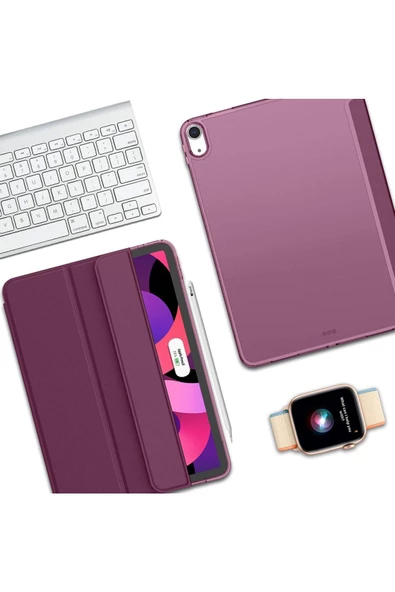 Ipad Air 6 11 Inç M2 Çip 2024 Uyumlu Tablet Kılıfı İnce Tasarım Smart Cover Standlı Akıllı Kapak  Mürdüm - 8