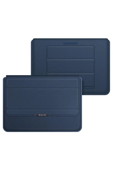 Apple Macbook Air 15 Inç M2-m3 Çip 2023/2024 A2941 A3114 Uyumlu Deri Standlı Mıknatıslı Taşıma Çanta  15 - 15,9 inç Lacivert - 2