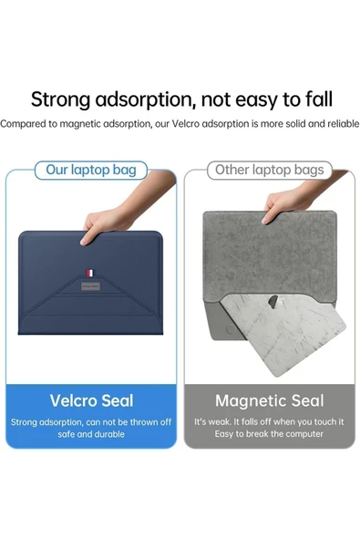 Macbook Air 13.6 Inç M2-m3 Çip 2022/2024 A2681 A3113 Uyumlu Deri Tasarım Standlı Taşıma Çanta  13 - 14,9 inç GRİ - Resim 6