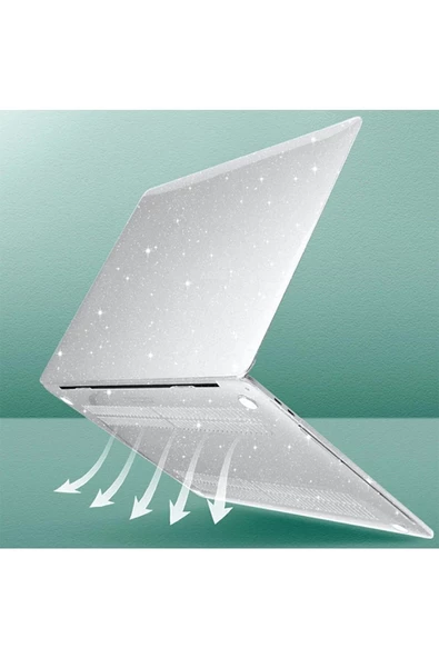 Apple Macbook Air 2024 15 Inç M3 Çip A3114 Uyumlu 360 Derece Parlak Simli Şeffaf Tam Korumalı Kılıf  SİMLİ - Resim 4