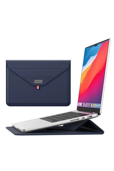 Apple Macbook Air 15 Inç M2-m3 Çip 2023/2024 A2941 A3114 Uyumlu Deri Tasarım Standlı Çanta  15 - 15,9 inç LACİVERT
