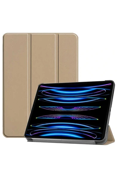 Ipad Pro 12.9" Inç 5.nesil/6.nesil 2021/2022 M2 Çip Uyumlu Flip Smart Standlı Akıllı Kılıf  Gold