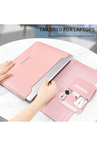 Apple Macbook Air 15 Inç M2-m3 Çip 2023/2024 A2941 A3114 Uyumlu Deri Standlı Mıknatıslı Taşıma Çanta  15 - 15,9 inç Siyah - 4