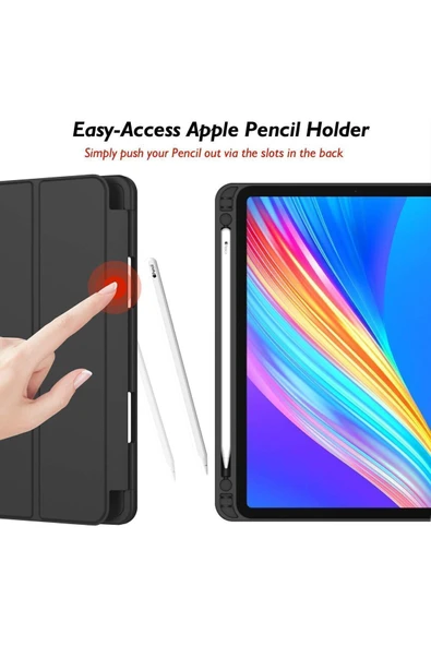 Ipad Pro 12.9 Inç 5. Ve 6. Nesil 2021 / 2022 Uyumlu Kalem Bölmeli Uyku Modlu Standlı Silikon Kılıf  LACİVERT - Resim 3