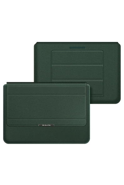 Apple Macbook Air 15 Inç M2-m3 Çip 2023/2024 A2941 A3114 Uyumlu Deri Standlı Mıknatıslı Taşıma Çanta  15 - 15,9 inç Yeşil - Resim 2