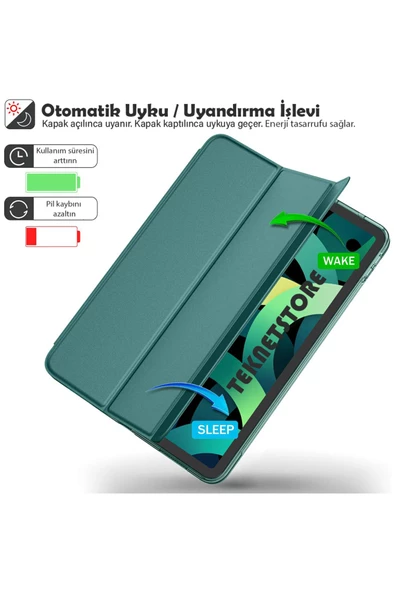 Ipad Air 6 11 Inç M2 Çip 2024 Uyumlu Tablet Kılıfı İnce Tasarım Smart Cover Standlı Akıllı Kapak  Koyu Yeşil - 4