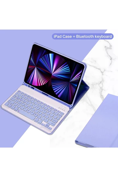 Ipad 10. Nesil 10.9 inç 2022 Uyumlu Bluetooth Klavyeli Kılıf Kalem Bölmeli (Türkçe Klavye)  LİLA