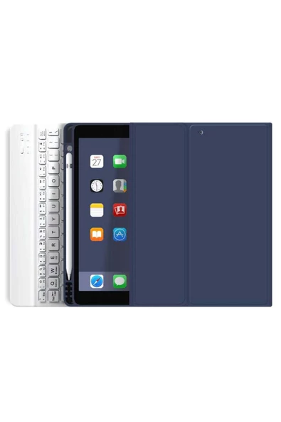 Ipad 10. Nesil 10.9 inç 2022 Uyumlu Bluetooth Klavyeli Kılıf Kalem Bölmeli (Türkçe Klavye)  LACİVERT - 2